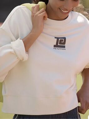 NWT PE NATION The Medley Sweat Crewneck in Whisper White Sz S Logo Pullover